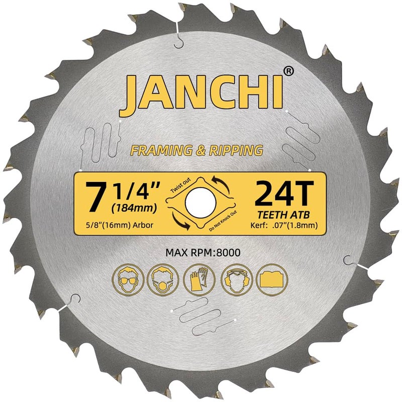 Jianchi 3Pack Combo 7-1/4 Inch 24T&40T&60T Woodworking Saw Blades with 5/8" Arbor, 0.06" Thin Kerf Alternating Top Bevel Tungsten Carbide Teeth Circular Saw Table Saw Blade, Ideal for Various Woods Cutting - Image 4